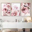 Pennclys Peony Wall Art Pink Flower Canvas Wall Art Prints Peonies Wall Art Abstract Flower Pictures Wall Decor Peony Painting Flower Poster for Living Room Bedroom 16x24 Inch (set of 3) Unframed