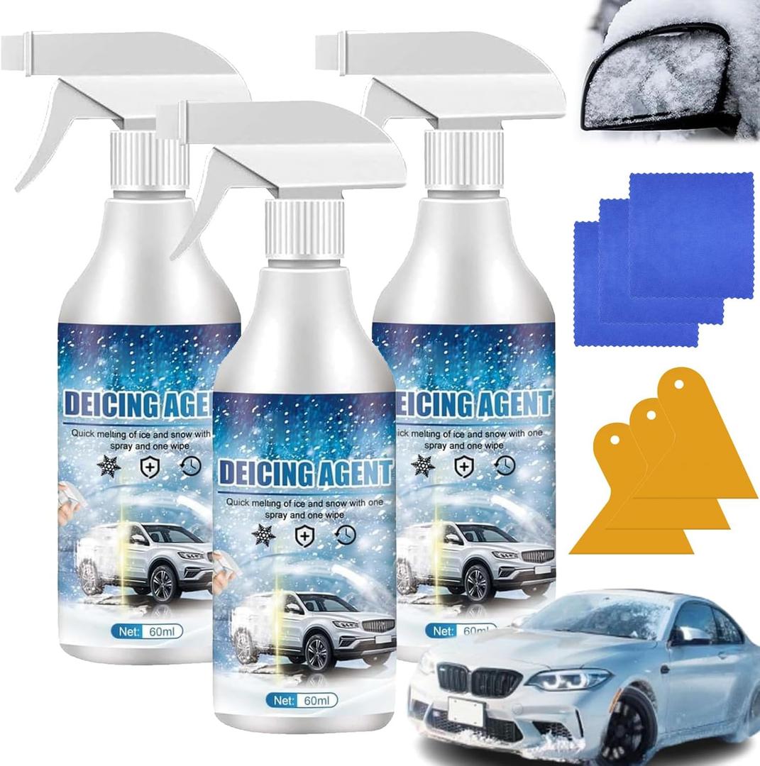3PCS De - Icer for Car Windshield Defroster,Auto Windshield Deicing Spray, De-Icer Spray, Ice Remover Melting Spray Multi-Purpose Melters Winter Car Essentials for Fast Removing Snow, Ice and Frost