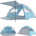 Elegear Beach Tent Sun Shelter with Canopy, 4-5 Person Pop Up Beach Tent, Easy Setup UPF 50+ UV Protection Portable Lightweight Double Silver Coating Beach Cabana Sun Shade Shelter - Sky Blue