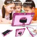 Case for iPad Pro 13 Inch 2024 M4 (7th Generation) Kids,Rugged Heavy Duty Shockproof Protective with 360Rotating Stand,Pencil Holder,Hand/Shoulder Strap Cover for Girls,Women,Rosy Red+Pink