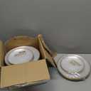 PLASTICPRO 128 Pieces Crystal Design Plastic Plates Combo Pack 7 inch and 10 inch Gold Rim Elegant Disposable Plates, Pearl White