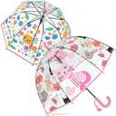 Fabbay 2 Pcs Kids Clear Bubble Umbrella with Easy Grip Curved Handle Transparent Bubble Umbrella for Toddler Girls, Under 6 Years Old