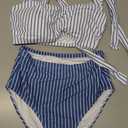 Herseas Women's Tie Shoulder Bikini Sets 2 Piece Striped Swimsuits High Waisted Bathing Suits (XS)