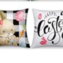 Preboun Set of 4 Valentine's Day St. Patrick's Day Easter Pillow Covers 18 x 18 Inch Love Heart Clovers Bunny Eggs Cushion Case Home Buffalo Plaid Pillow Case for Holiday Happy Home Decor (Lovely)
