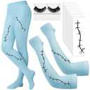 Didaey Halloween Costume Accessories for Women Halloween Scar Arm Sleeves Footed Tights False Lashes Scar Tattoos for Cosplay (Blue)