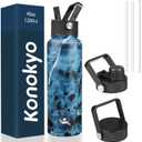 40oz Insulated Water Bottle Stainless Steel Sport Bottles with 3 Lids,Marble Ocean (40 Ounces)