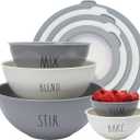 Rae Dunn Mixing Bowls with Lids - 10 Piece Plastic Nesting Bowls Set includes 5 Prep Bowls and 5 Lids (Grey)