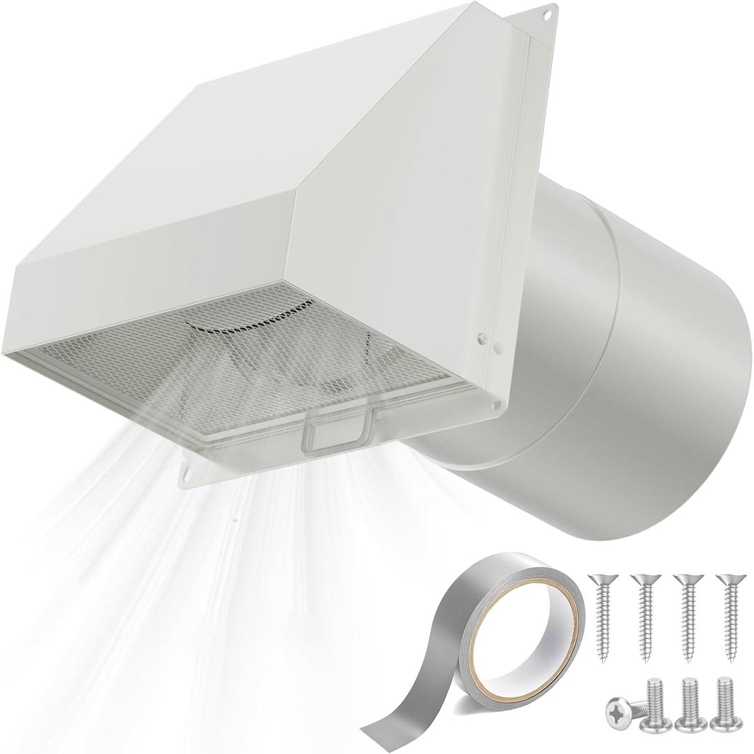 HG Power 6 Inch Hooded Wall Vent with Screen and Damper, Galvanized Steel Exhaust Vent, Exterior Dryer Vent Cover for Kitchen Range Hood Air Ventilation, Bathroom Exhaust Fan, White