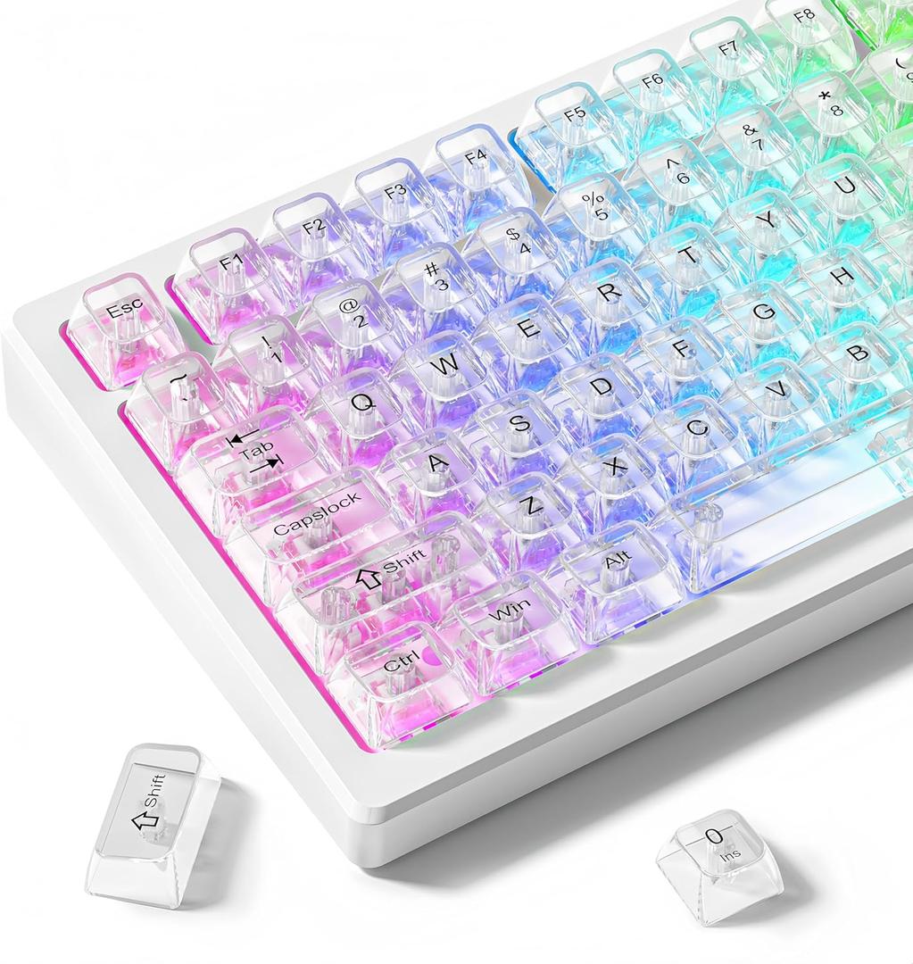 dagaladoo White Clear keycaps,Transparent keycaps 60 75 100 Percent,Ceramic Jelly Key caps Set,Shine Through Key caps,MDA Profile Keyboard Key Cap for Mx Switches Mechanical Keyboard