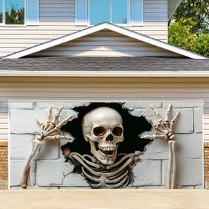 6 x 13 ft Halloween Garage Door Decorations Halloween decorations Witch Door Cover, Hanging Banner, Cauldron Backdrop Mural for Home, Outdoor, Indoor, Spooky Party, Wall, Window (Skull-2, 6 x 13 ft)
