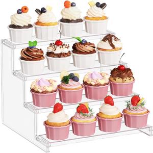 Lifewit 4 Tier Clear Cupcake Stand, 12 Inch Display Shelf for Cupcake, Desserts, Figurines, Perfumes, Display Risers Stand for Holiday, Birthday, Wedding Party Decor, 1-Pack