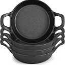 Ziliny Mini Cast Iron Skillets 6.3 x 6.3 x 1.5 Inch Cast Iron Pan Small Ramekin Set Black Casserole Dish Cookware Oven Safe Mini Skillets for Kitchen Indoor Outdoor Picnic (4 Pack)