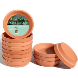 vensovo 3 Inch Terracotta Plant Saucer Pots Tray - 12 pcs Mini Planter Saucers for Indoor & Outdoor Plants, Small Clay Trays Perfect for 2 Inch 2.5Inch Flower Pot