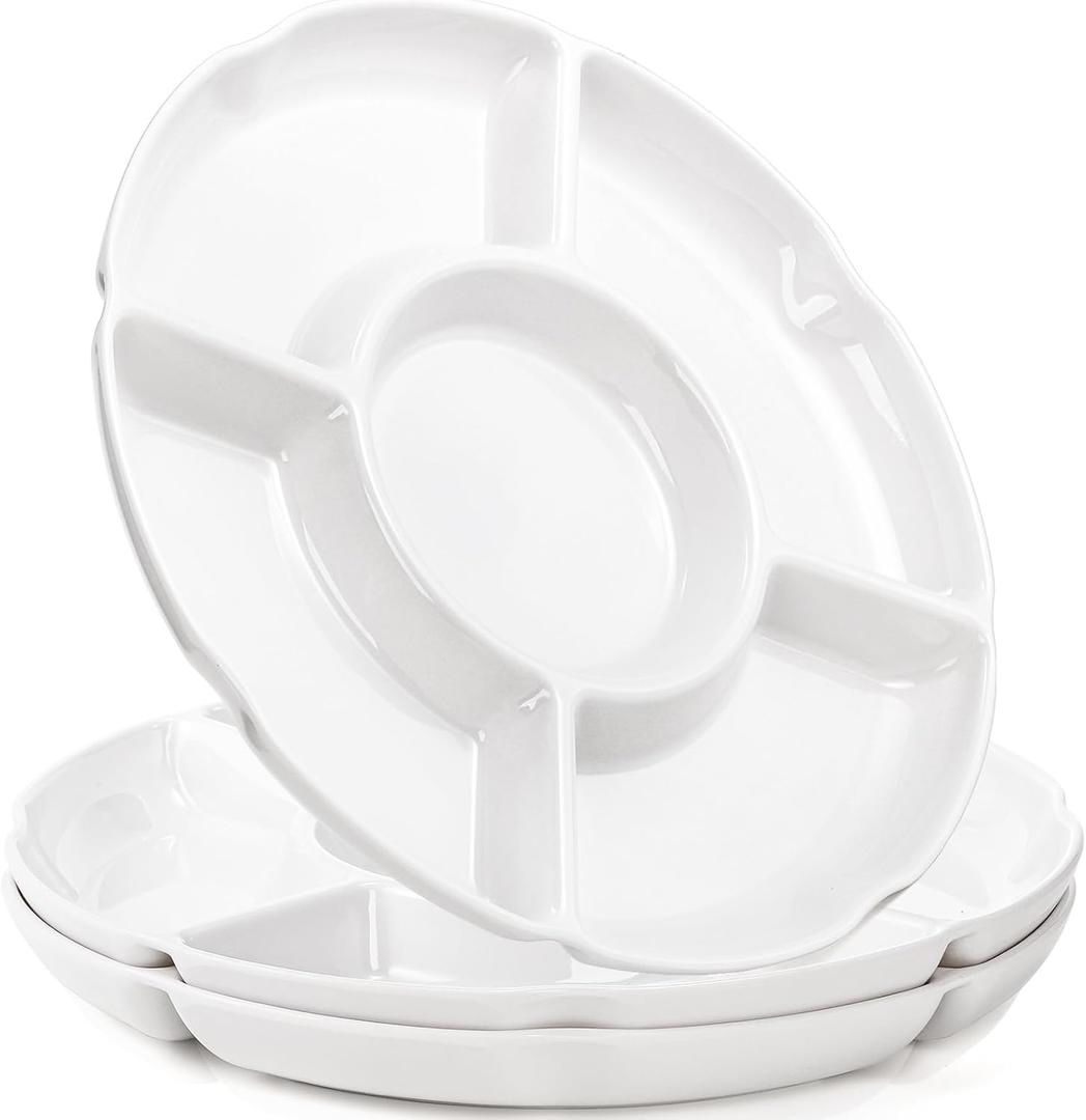 3 Pack Divided Serving Tray, 13 Inch Melamine Chip and Dip Platter, 5 Sectional Appetizer Veggie Plate, Party Snack Relish Tray for Serving Food, Nuts, Candy, Dried Fruit, Veggies