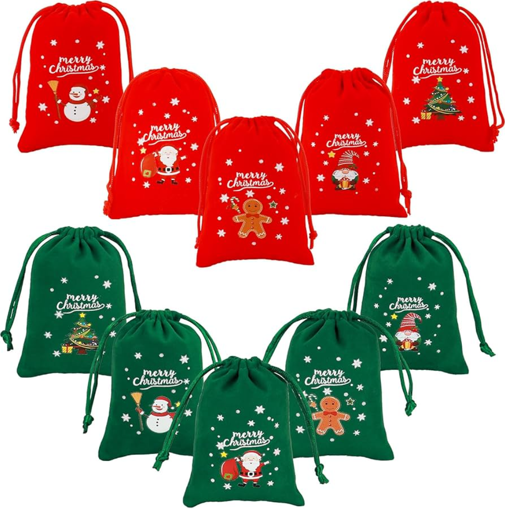 Tapleap Velvet Bags, 12Pcs Green Jewelry Bags, 7x10 with Drawstring, Travel, New Year's Eve, For Wrapping Gifts, Toys, Bricks, Tourism Storage, Board Game