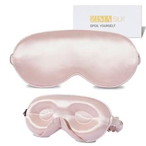 ZIMASILK Adjustable 22 Momme 100% Mulberry Silk Sleep Mask, Upgraded 3D Contoured Cup Eye Mask for Sleeping, Super Soft & Breathable Blindfold, Blackout for Deep Sleeping (Pink)