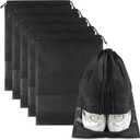 Large Black Travel Shoe Bags - 5 Pcs with Clear Window, Non-Woven Drawstring, 12.6" X 17.3" for Men Women
