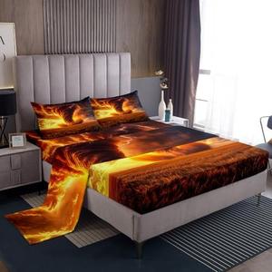 Erosebridal 4Pcs Nature Disaster Queen Bed Sheets Set,Golden Tornado Bedding Set for Kids Teens Adults,Goth Cloud Top Sheet Soft Cozy,Fall Autumn Glass Thanksgiving Flat Fitted Sheet 2 Pillowcases
