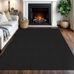 IOHOUZE Washable Area Rug 5x7 Non Slip Rubber Backed Rugs for Living Room, Dining Room Rugs Bedroom Rug, Woven Indoor Floor Carpet for Living Room Nursery, Black/Grey