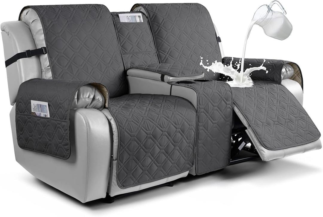 VANSOFY Loveseat Recliner Cover with Console 100% Waterproof Sofa Slipcovers Non-Slip Reclining Couch Cover Split Sofa Covers Furniture Protector for Pets, Dogs(Charcoal Gray) (2 Seater+Console)