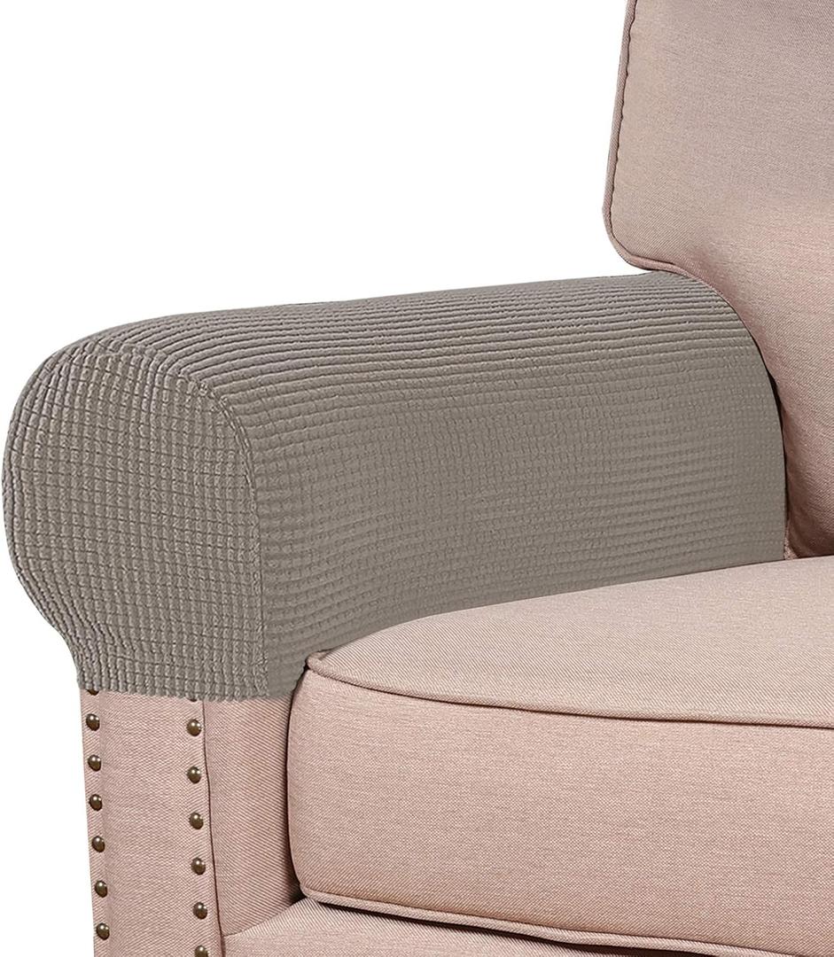 Turquoize Stretch Armrest Covers for Chairs and Sofas Couch Arm Covers for Sofa Spandex Jacquard Armrest Cover Anti-Slip Furniture Protector Washable Armchair Slipcovers for Recliner Set of 4, Taupe