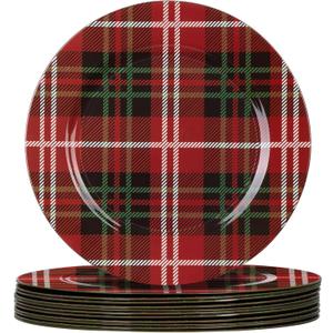 MAONAME Red Charger Plates Set of 12, 13 Inch Plastic Charger for Dinner Plates, Christmas Plate Chargers, Round Chargers for Table Setting, Wedding Decor (Christmas-Gold Rim)