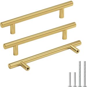 Goldenwarm 20 Pack 5 Inch Gold Cabinet Handles Brushed Gold Cabinet Pulls Kitchen Drawer Handles Brass Dresser Hardware for Bathroom Cupboard
