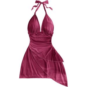 SOLY HUX Women's Y2K Dress Summer Tie Dye Print Sexy Mini Dress Retro Backless Halter Dress Club Dresses (S)