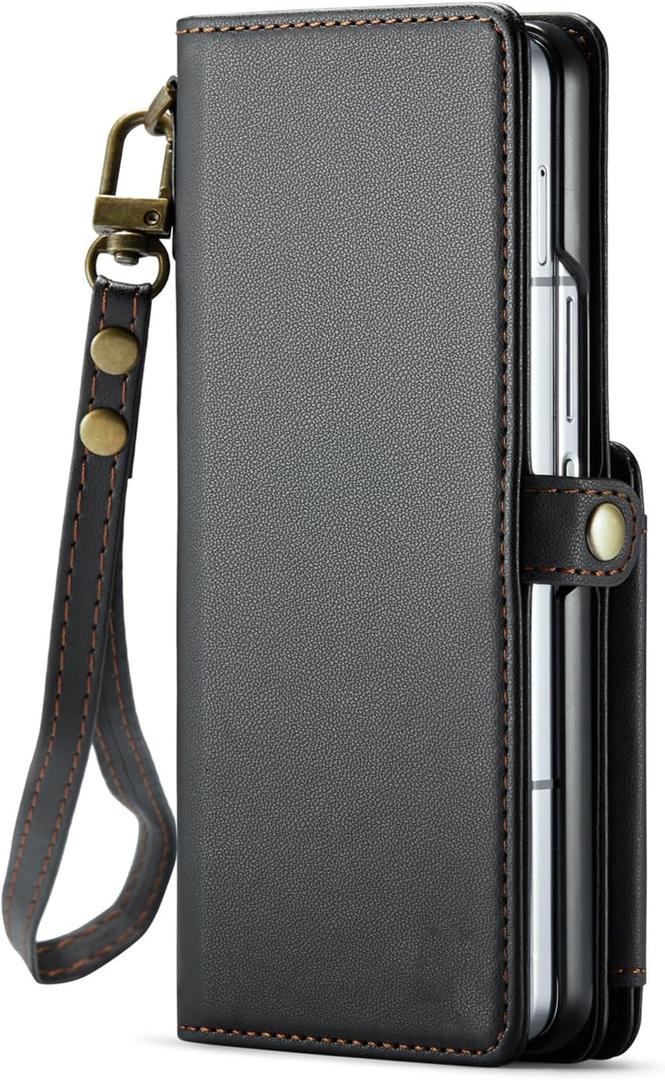 misile- Wallet Case for Samsung Galaxy Z Fold 7, Retro Leather Case Shockproof Protection Flip Cover with Card Slots and Wrist Strap (ZFOLD 7,Black)