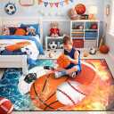 Basketball Rug 6'x8' - Basketball Rug for Boys Bedroom Kids Football Mat Water Fire Sports Rugs Boys Room Soccer Rugs Baseball Carpet for Playroom Living Room Bedroom Decor