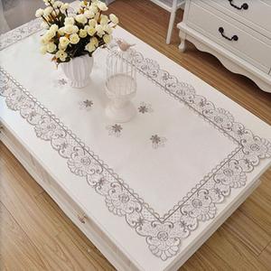 LeLehome 31 X 56 Oblong Classic Embroidered Brown Flower Tablecloth, Vintage Lace Beige Rectangular Table Cloth for Kitchen Dining Home Party Decor