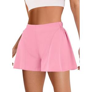 MIHOLL Workout Shorts for Women Athletic Flowy Trendy Summer Casual 2 in 1 Elastic Shorts with Pocket,M