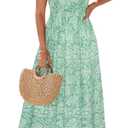 GRACE KARIN Women's Floral Boho Dress Hawaiian Dresse Short Sleeve V Neck Summer Beach Wedding Guest Swing Maxi Sundress (Green, L)