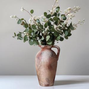 9.3in Rustic Ceramic Vase, Farmhouse Vase with Handle,Vintage Vase for Centerpieces, Boho Vase, Terracotta Flower Vase for Home Decor, Living Room, Shelf Decor, Entryway, Table Decor, Dining Decor