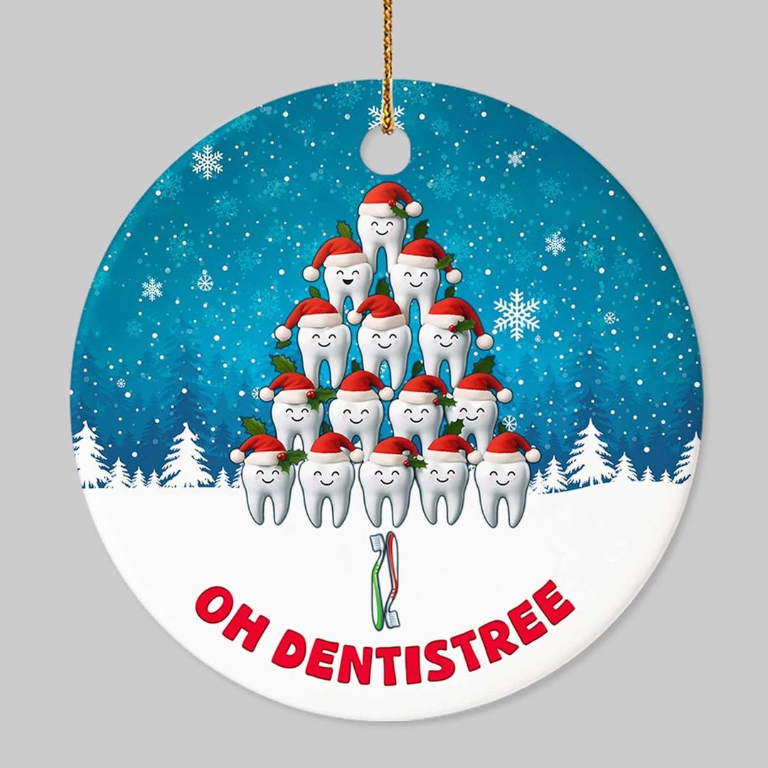 Christmas Ornament - Oh Dentistree Ceramic Ornament, Funny Dental Tree Ornament Gift for Dentists, Dental Hygienists, Assistants, Students, Holiday Tree Decor for Dental Office or Home