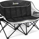 Double Camping Chair for Adults Outdoor Folding Chair with 2 Cooler Bags Support 500lbs Heavy Duty Camp Chair for Outdoor Sports Beach - Black&Grey