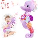 Baby Toys 0-6-12 Months,Musical Stuffed Animals Activity Soft Infant Toys with Multi-Sensory Crinkle, Rattle and Textures,Boys Newborn Baby Girl Toys, Seahorse, Purple