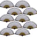 QIRMIZI 10 Pack Lace Handheld Folding Fan - Elegant Silk Fan for Women's Wedding Decoration and Dancing Party - Black
