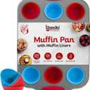 Boxiki Kitchen 12 Cup Mini Muffin Pan with Silicone Muffin Liners. Professional Cupcake Pan for Baking Muffin Mold, Mini Muffin Tin Non-Stick Steel Bakeware