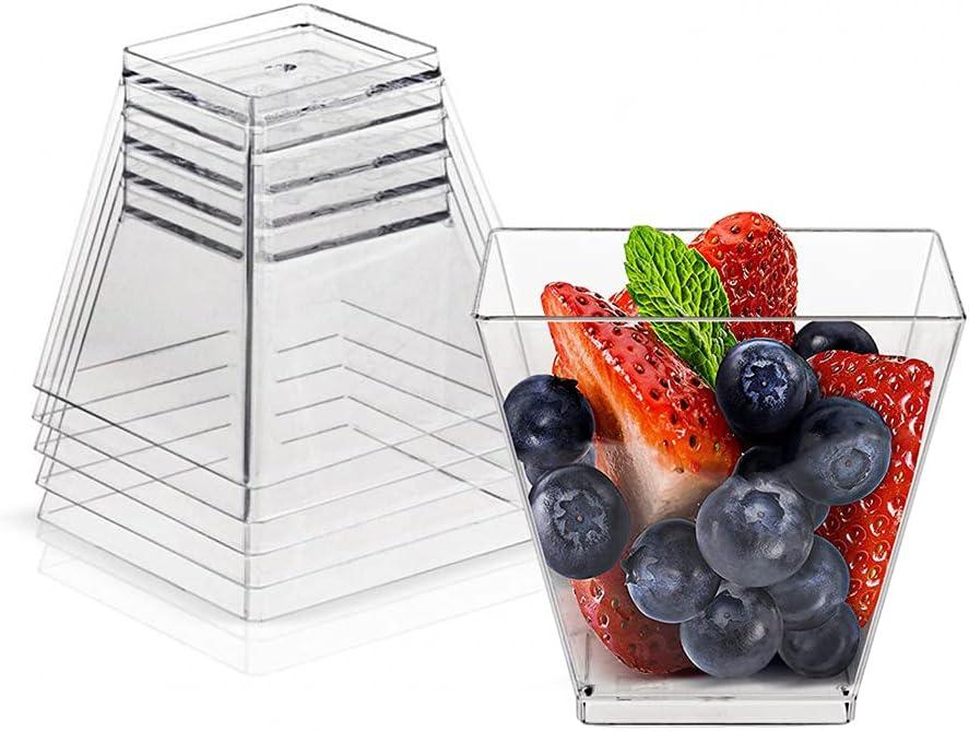 Jizvxe 50 Pack 3.5 Oz Square Dessert Cups,Plastic Clear Dessert Cups,Disposable Tasting Cups Great for Desserts,Appetizers,Mousse