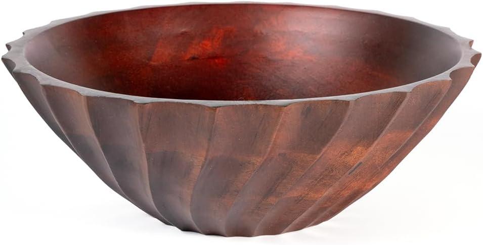 Folkulture Natural Ribbed Salad Bowl | 11 Large Mango Wood Serving Bowl for Salad, Fruit & Pasta | Decorative Wooden Bowl for Kitchen Island, Dining Table & Entertaining