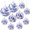10 Pcs Chinoiserie Ornaments Ball White Blue Hanging Christmas Plastics Ball Decoration DIY Party Xmas Tree House Holiday Wedding Party Garden Baubles Decor