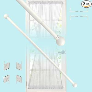 French Door Curtain Rods, Café Rods, 2 PCS, 28" to 52" Applicable for Window Screens and Light Weight Curtains. Matte White