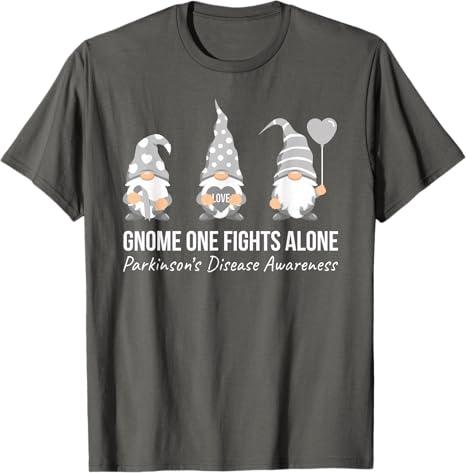 Gnome One Fights Alone T Shirt Parkinsons Awareness Ribbon T-Shirt (L)