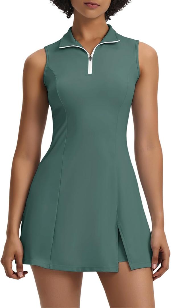 Dokuritu Tennis Dresses for Women,Golf Dresses for Women with Shorts Sleeveless Workout Athletic Dress with Pockets (X-Large, Light Green)