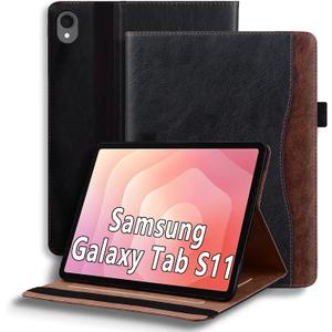 Case for Samsung Galaxy Tab S11 2025 11 Inch(SM-X736B/SM-X730) Smart Cover with Pocket & Pencil Holder, Business PU Leather with Card Slot, Black