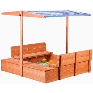 Kids' Outdoor Wooden Sandbox with Id,Sand Box with Toy Storage Box,Kids Play Equipment Sand Protection Bottom Liner Included 47X47in.