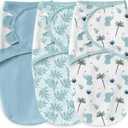Unnivoll Baby Swaddles for Newborns 100% Cotton Newborn Swaddle Sack 3 Pack Baby Swaddles 0-3 Months Swaddle Sleep Sack for Newborn Baby Boy Girl Blue Leaves & Elephant