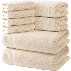 REDKISS Luxury Bath Towel Set of 8, 100% Cotton Bathroom Towels Set with 2 Bath Towels, 2 Hand Towels, 4 Washcloths, Ultra Soft Highly Absorbent Towels for Bathroom, Gym, Hotel, Spa, Brown