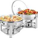 ROVSUN 5 Qt 2 Pack Chafing Dishes for Buffet, NSF Stainless Steel Round Chafers for Catering, Buffet Servers and Warmers Set with Glass Lid & Lid Holder, Stackable Design for Wedding Party Event